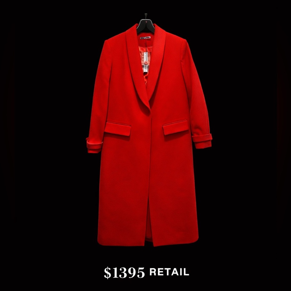 Alice + Olivia Red Wool Double Lapel Coat XS NWT Luxury Designer Statement - Picture 5 of 12
